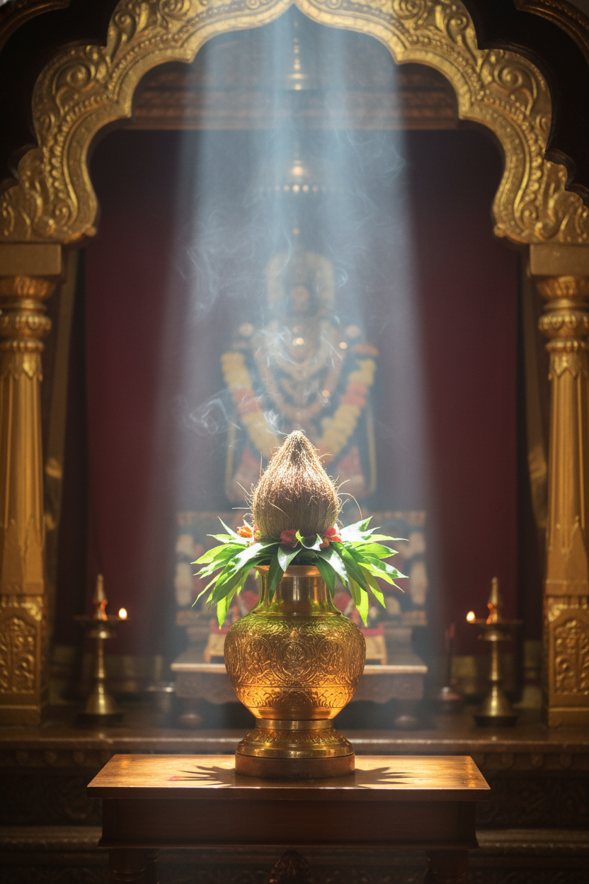 The central sacred Panchamrita Kalasha vessel