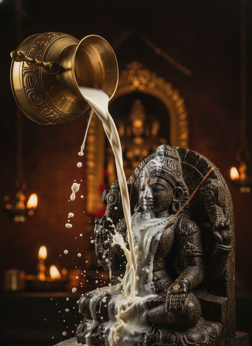 Sacred Abhisheka in full flow at Hreem Peetham