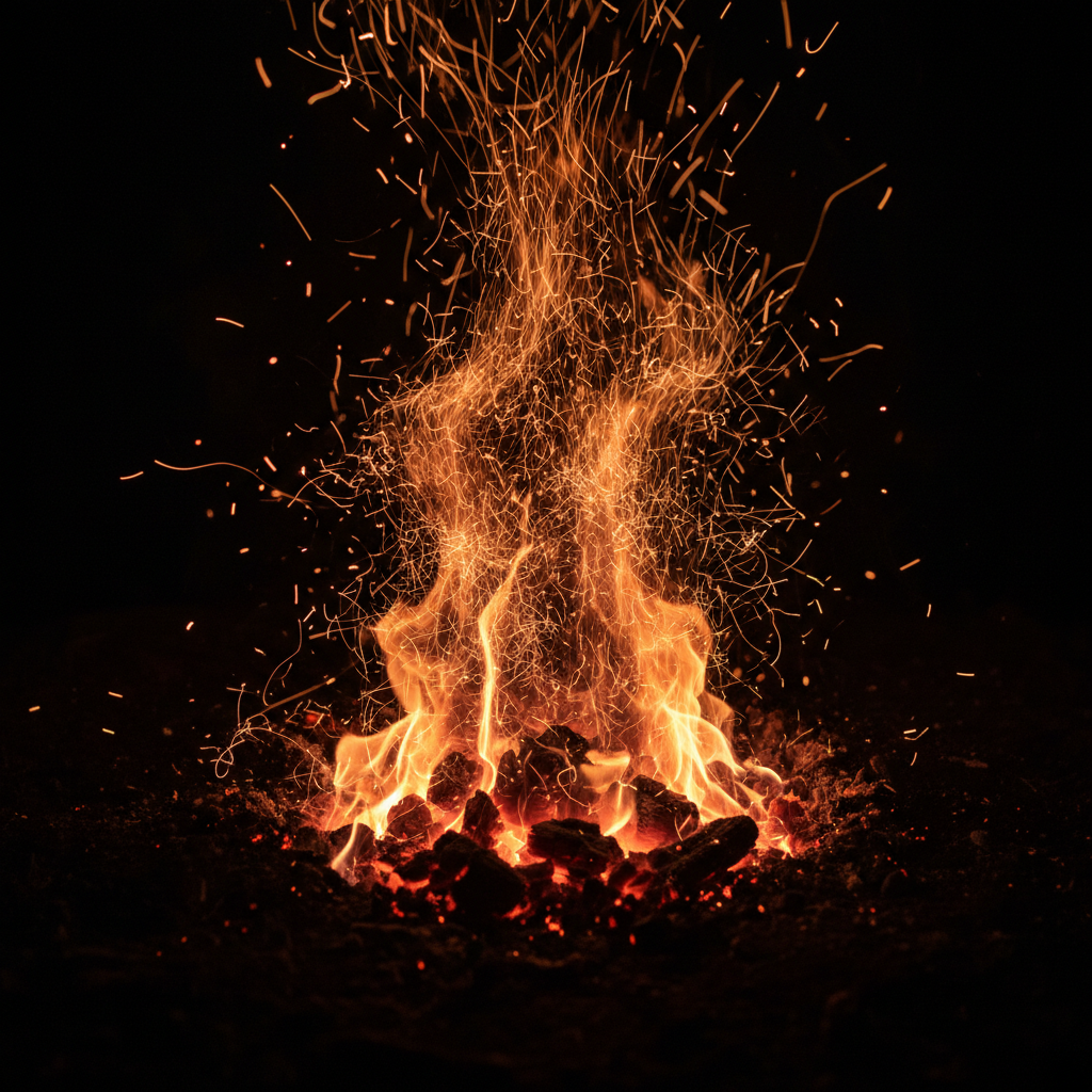 Dynamic Close-up of Sacred Sparks Rising from Agni Kunda