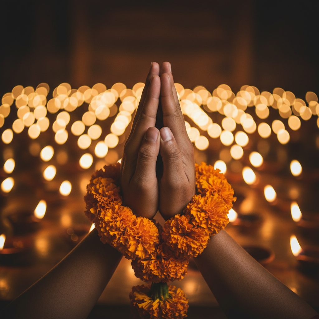Devotees holding visual offerings closely